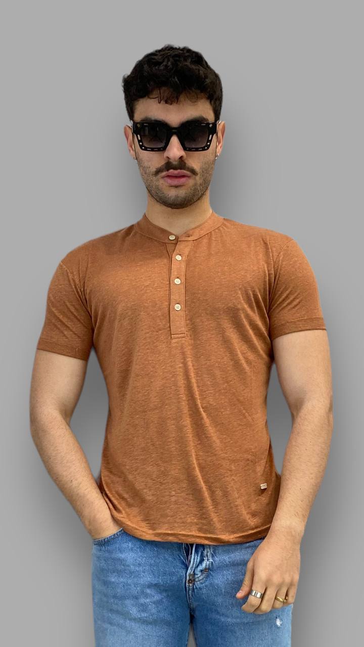 T-SHIRT BASIC 100%LINO MODELLO SERAFINO - REGULAR FIT