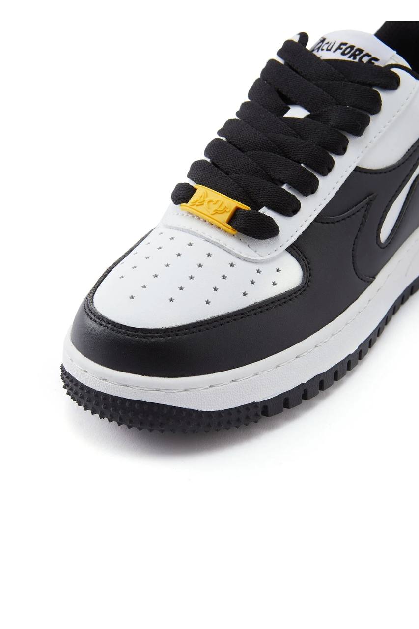 SNEAKERS BASSE IN PELLE CON EFFETTO FIAMME SUI LATI E PASSALACCIO GIALLO IN GOMMA - ACU FORCE