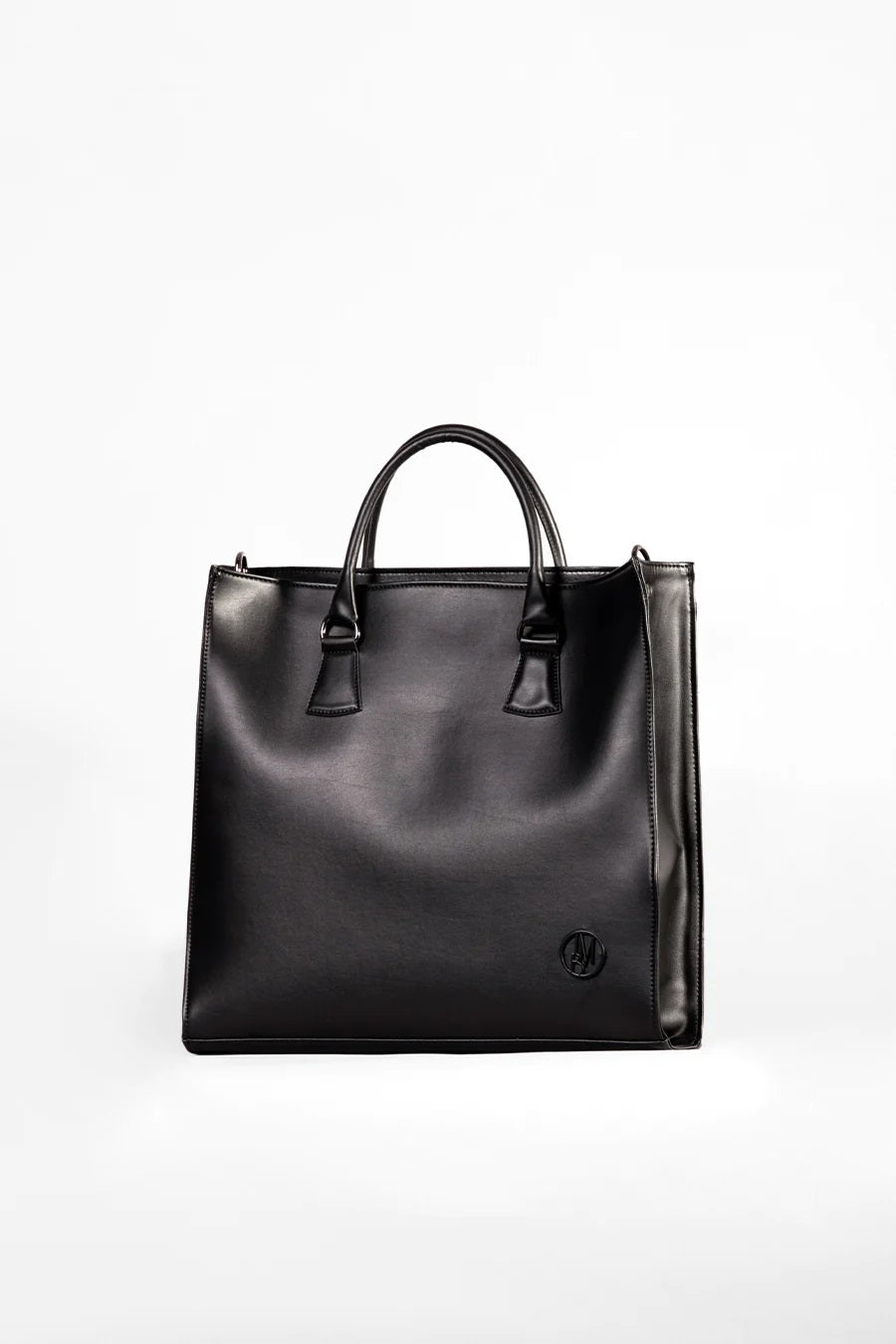 BORSA SHOPPING DA LAVORO IN ECOPELLE CON LOGO OPACO IN METALLO - TRACOLLA INTERNA