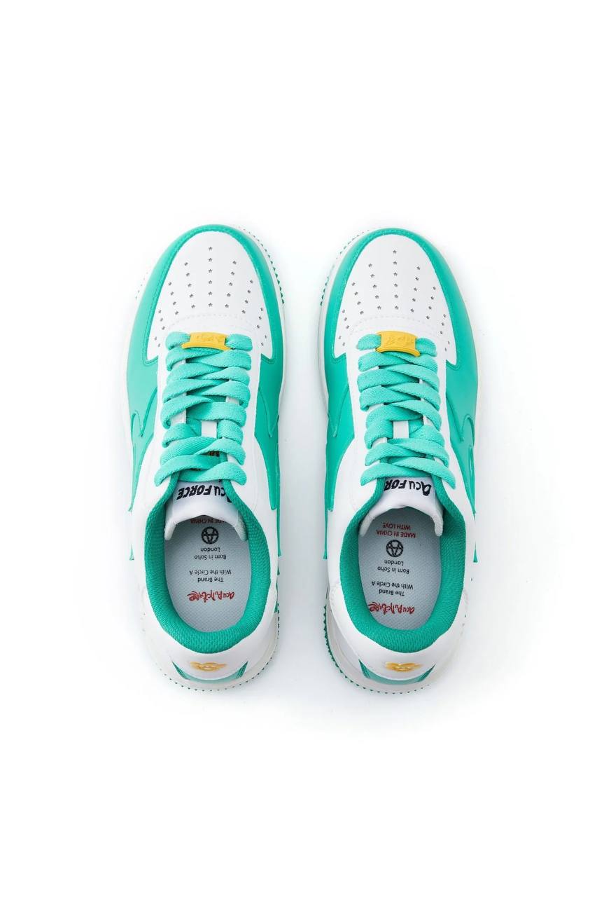 SNEAKERS BASSE IN PELLE CON EFFETTO FIAMME SUI LATI E PASSALACCIO GIALLO IN GOMMA - ACU FORCE