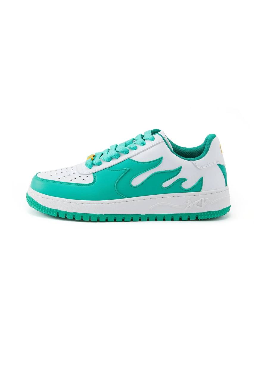 SNEAKERS BASSE IN PELLE CON EFFETTO FIAMME SUI LATI E PASSALACCIO GIALLO IN GOMMA - ACU FORCE