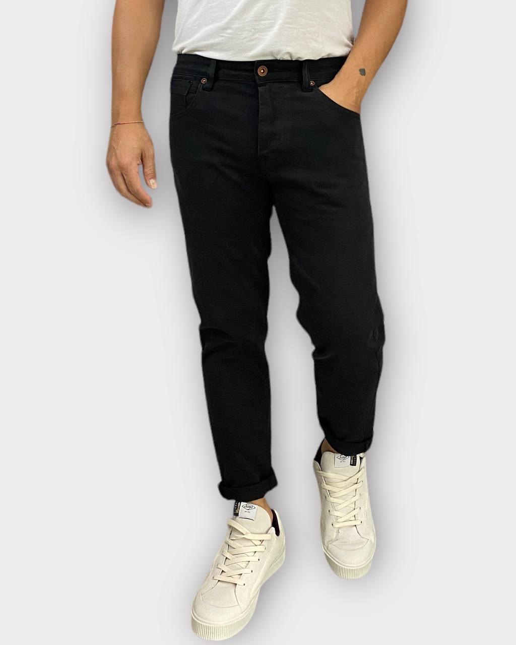 PANTALONE 5 TASCHE IN COTONE ELASTICIZZATO IN TELA DENIM - CARROT FIT