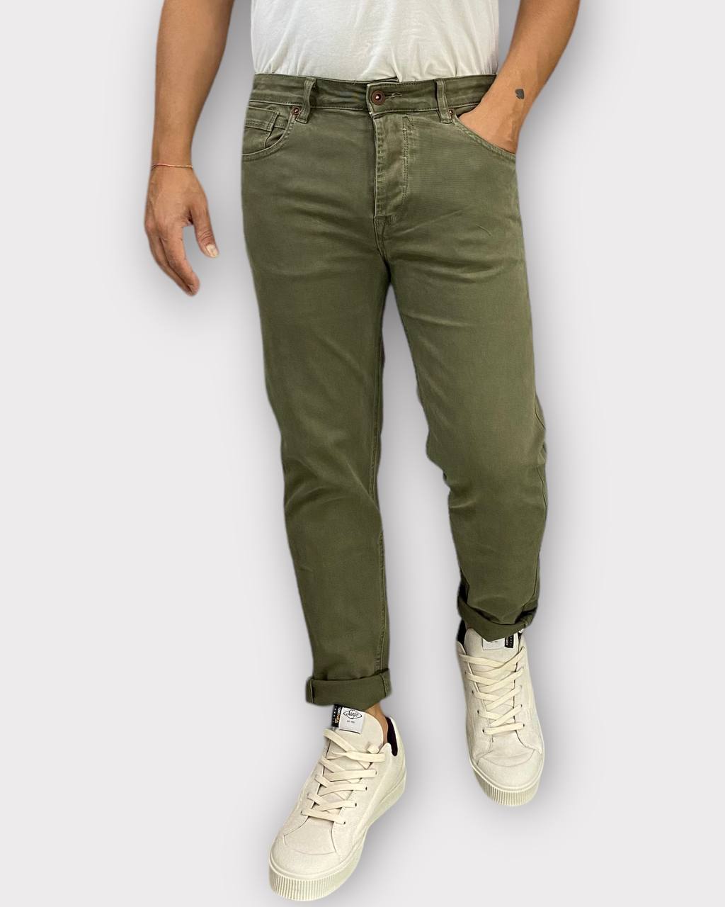 PANTALONE 5 TASCHE IN COTONE ELASTICIZZATO IN TELA DENIM - CARROT FIT