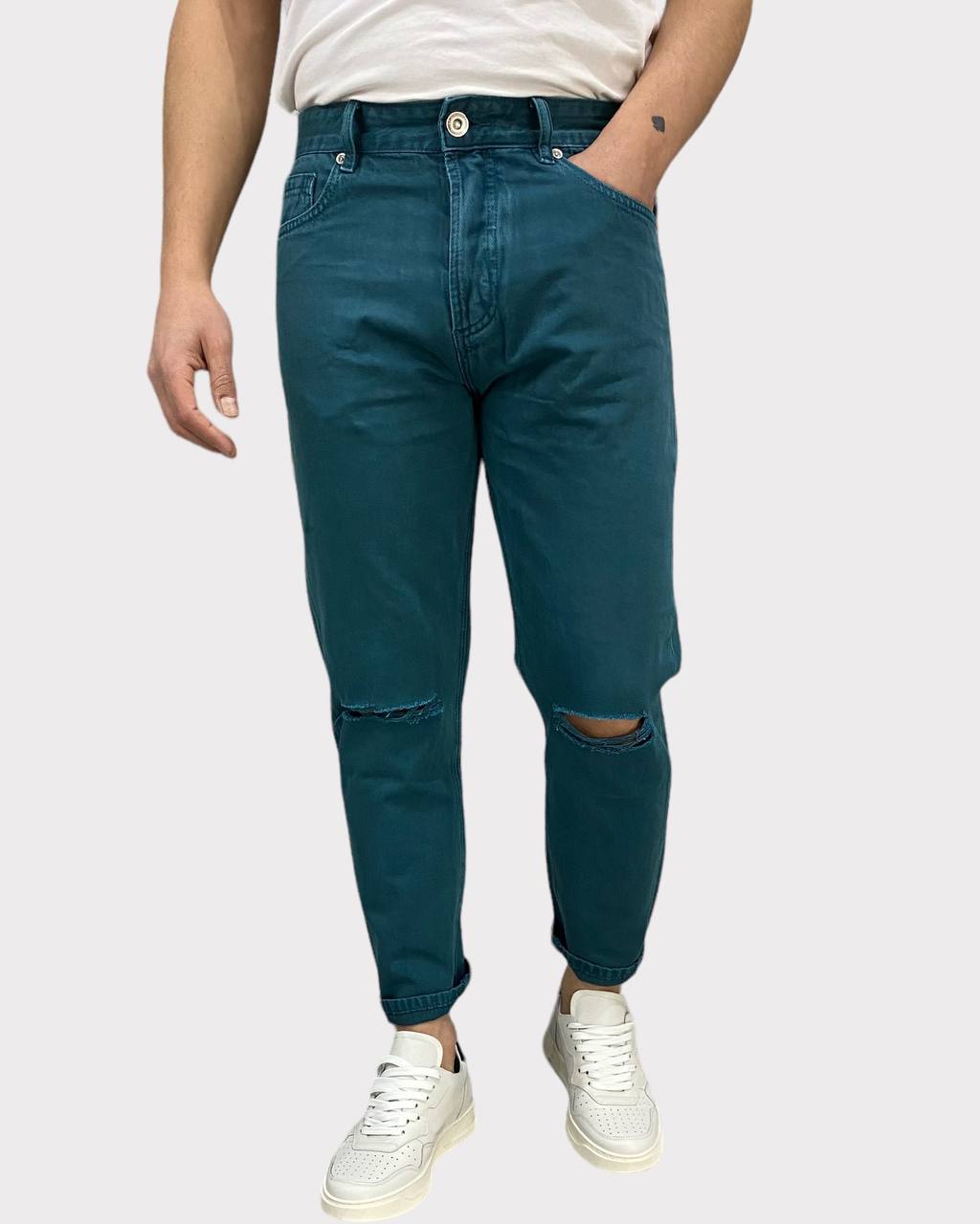 JEANS 5 TASCHE IN TELA FERMA CON TAGLIO AL GINOCCHIO - CARROT FIT