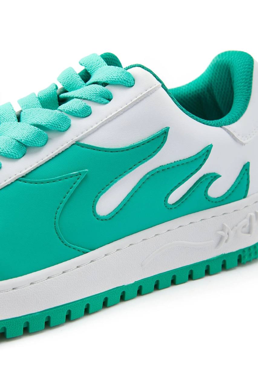 SNEAKERS BASSE IN PELLE CON EFFETTO FIAMME SUI LATI E PASSALACCIO GIALLO IN GOMMA - ACU FORCE