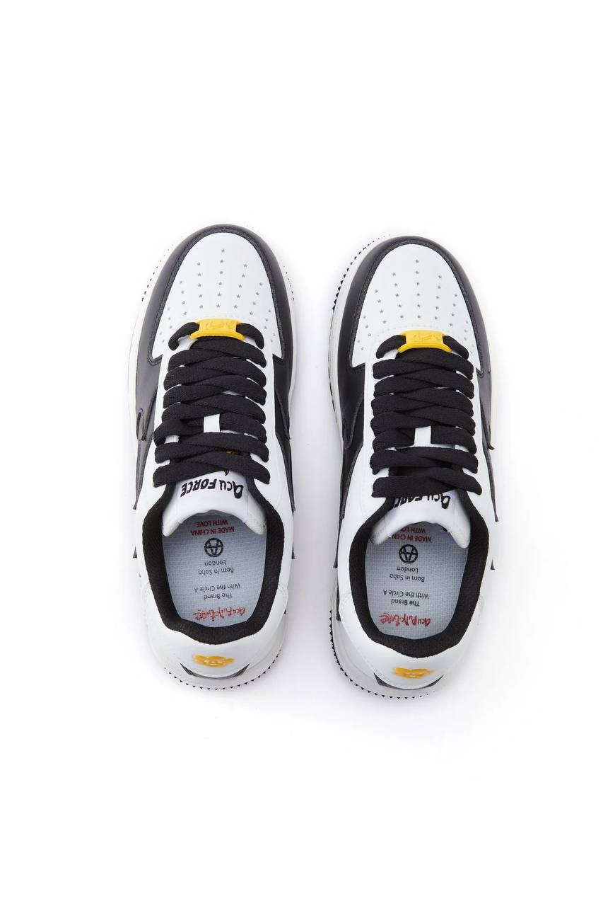SNEAKERS BASSE IN PELLE CON EFFETTO FIAMME SUI LATI E PASSALACCIO GIALLO IN GOMMA - ACU FORCE