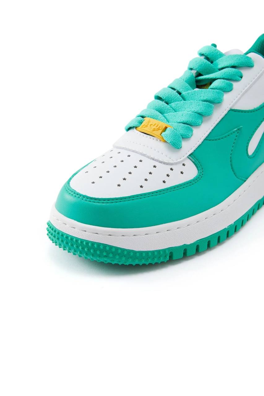 SNEAKERS BASSE IN PELLE CON EFFETTO FIAMME SUI LATI E PASSALACCIO GIALLO IN GOMMA - ACU FORCE