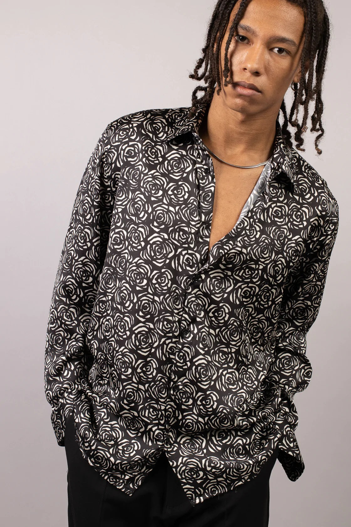CAMICIA IN RASO LUCIDO FANTASIA ROSE