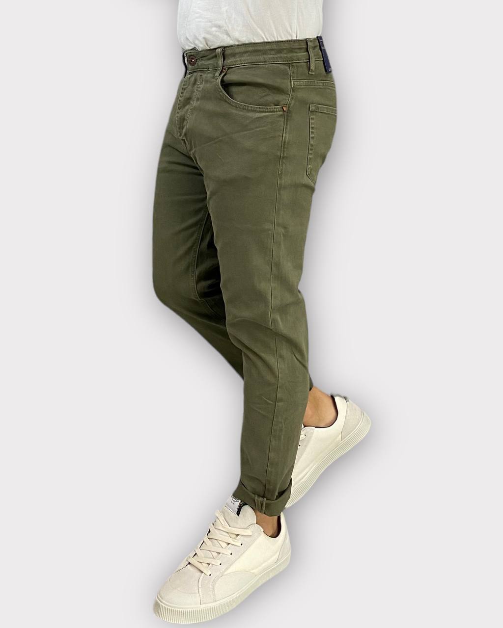 PANTALONE 5 TASCHE IN COTONE ELASTICIZZATO IN TELA DENIM - CARROT FIT
