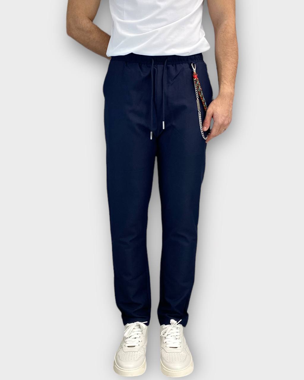 PANTALACCIO CON COULISSE ED ACCESSORIO CATENA REMOVIBILE IN MORBIDO TESSUTO MISTO VISCOSA - COMFORT FIT