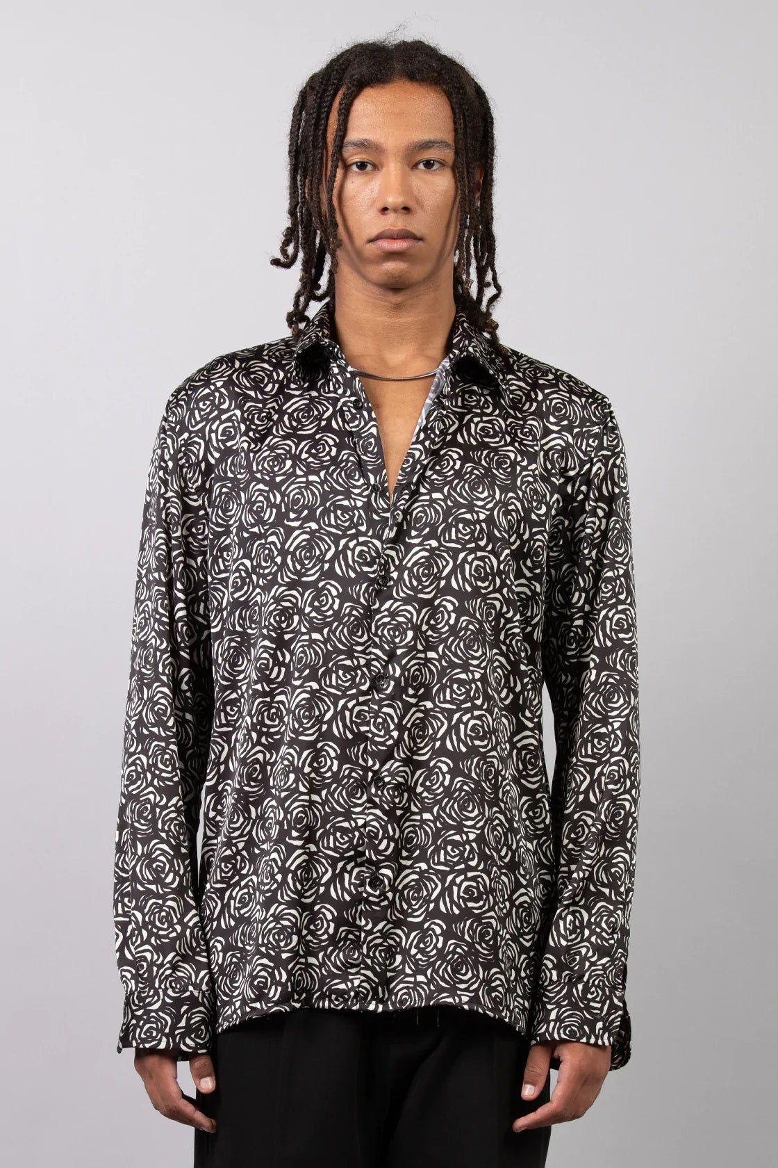 CAMICIA IN RASO LUCIDO FANTASIA ROSE