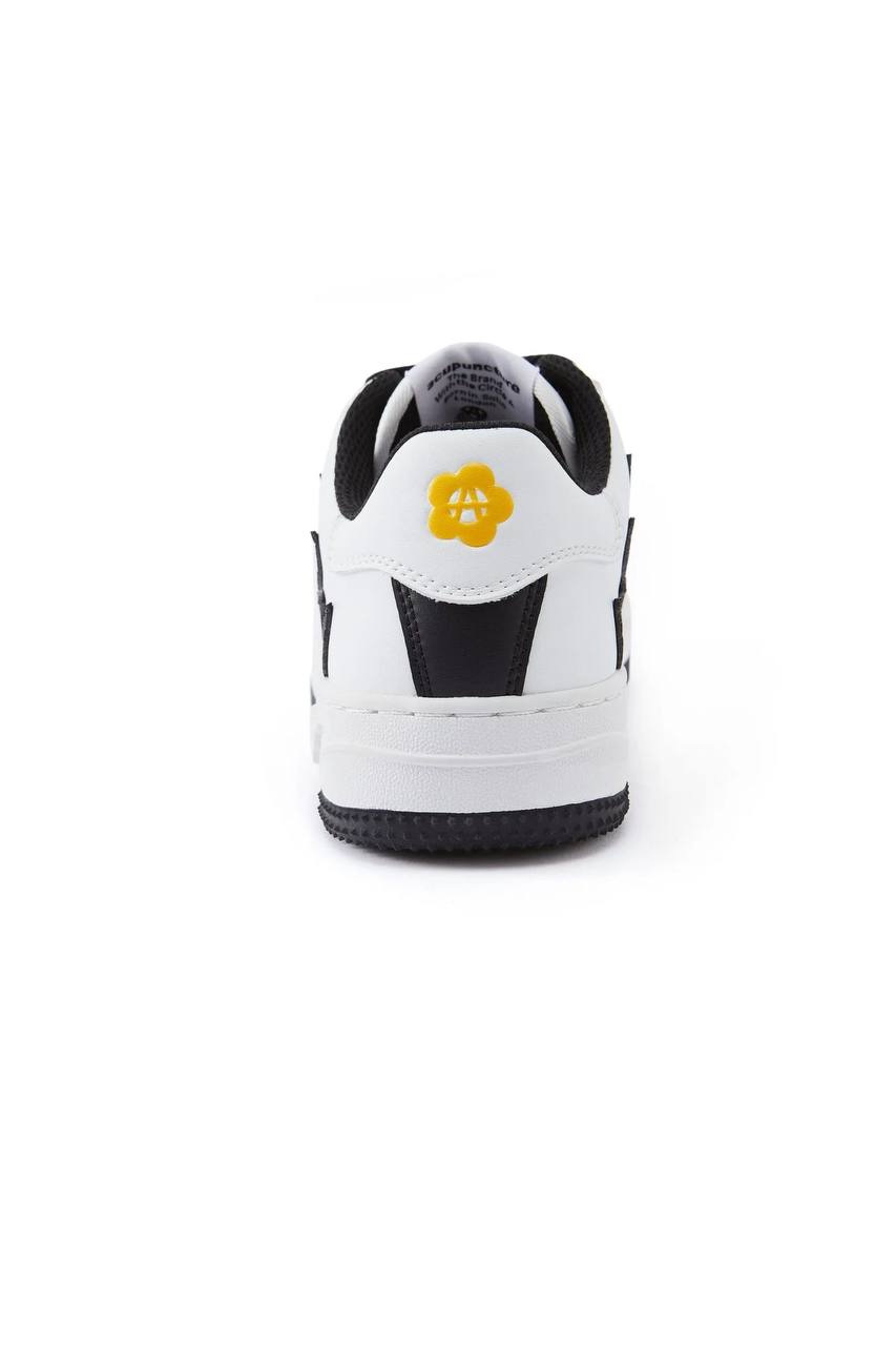 SNEAKERS BASSE IN PELLE CON EFFETTO FIAMME SUI LATI E PASSALACCIO GIALLO IN GOMMA - ACU FORCE