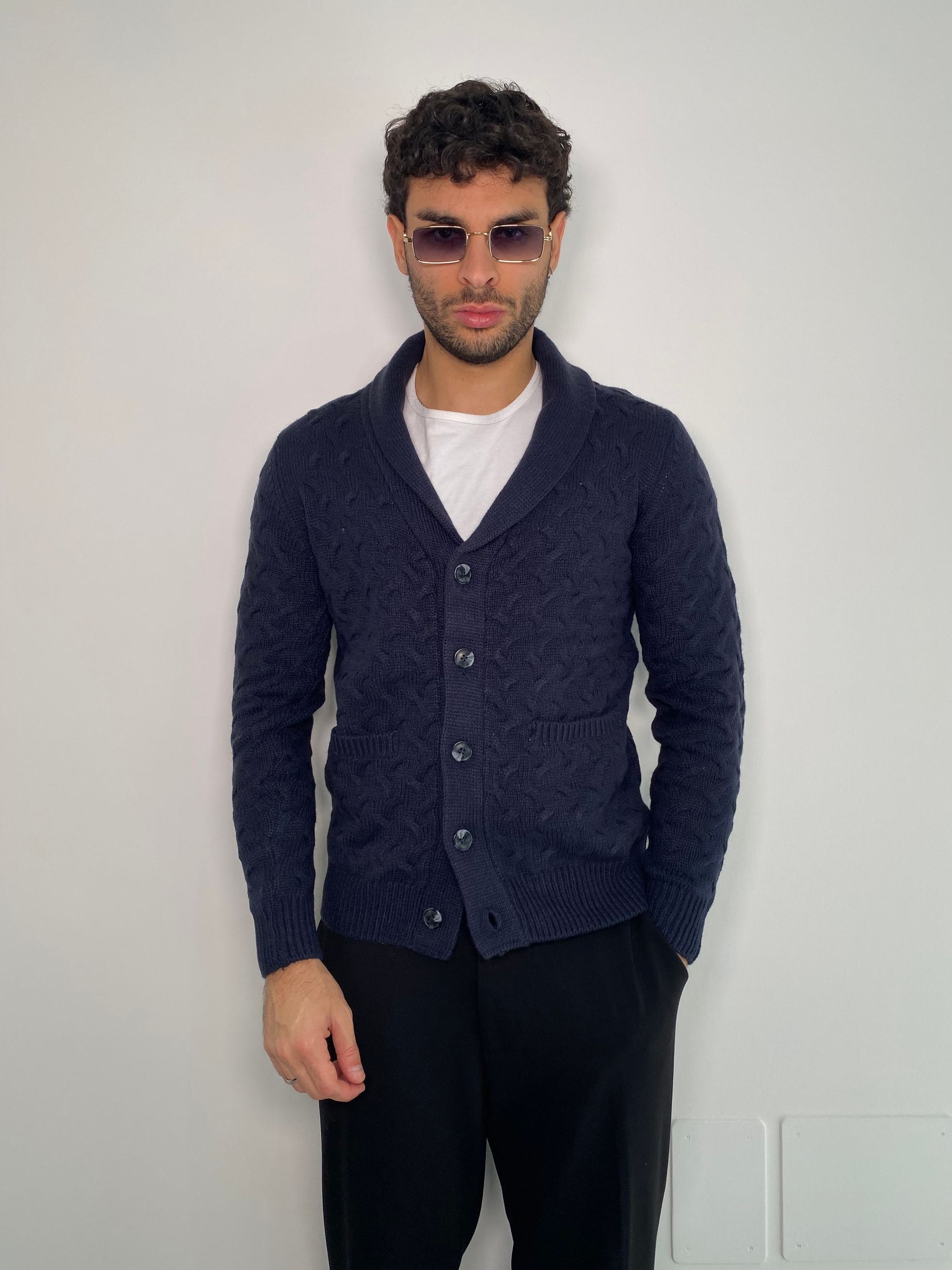 CARDIGAN IN MISTO LANA CON COLLO SCIALLATO E TASCHINI - SLIM FIT