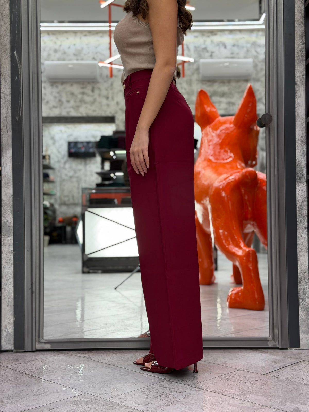 PANTALONE IN TESSUTO ELEGANTE ELASTICIZZATO - WIDE LEG FIT GLD7035PA.BOR