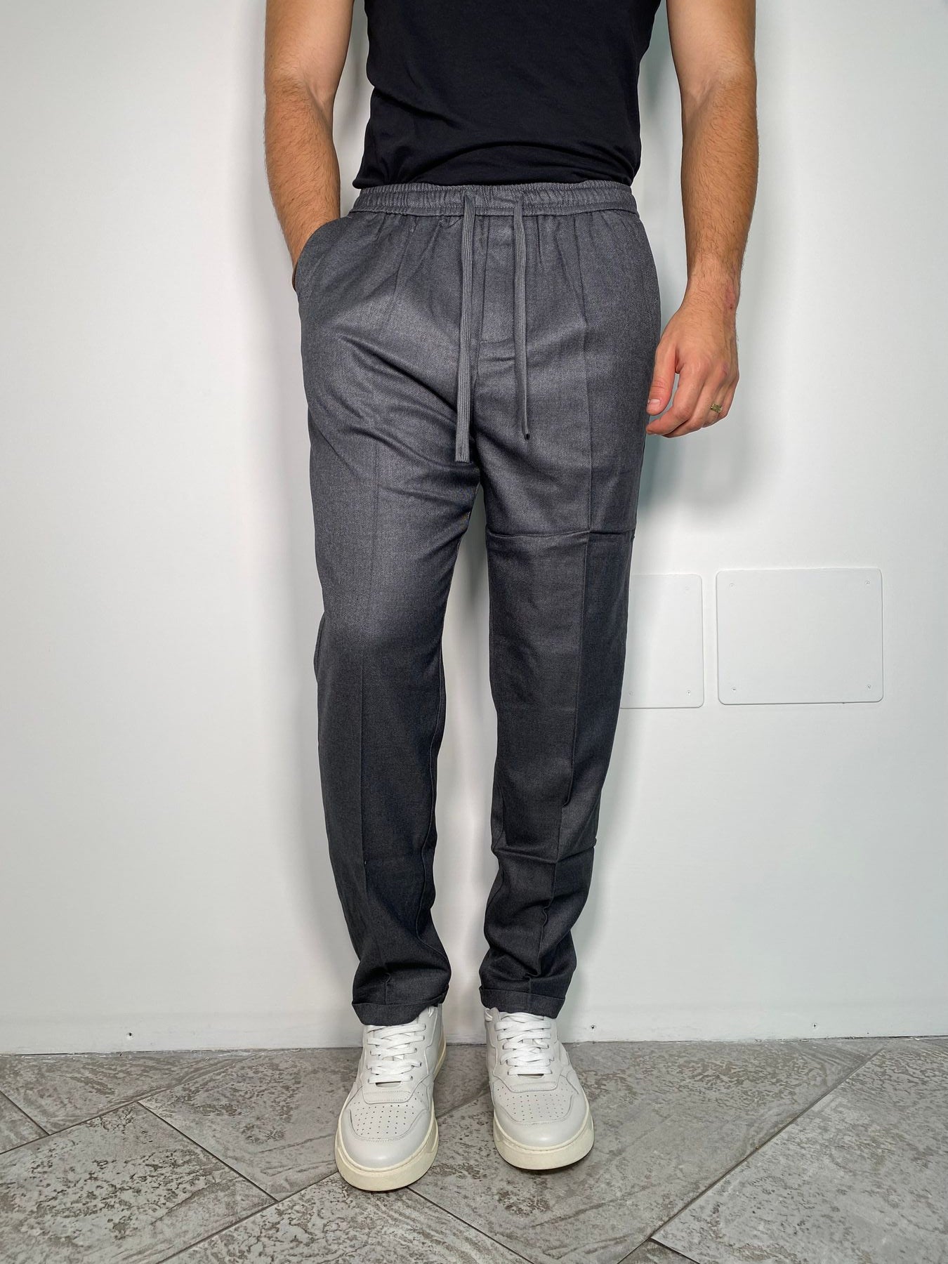 PANTALACCIO BRED IN MISTO LANA ELASTICIZZATO CON RISVOLTINO - REGULAR FIT