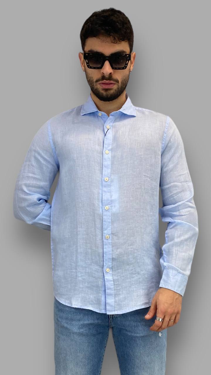 CAMICIA BASIC IN 100%LINO CON COLLO ALLA FRANCESE - REGULAR FIT / + COLORI