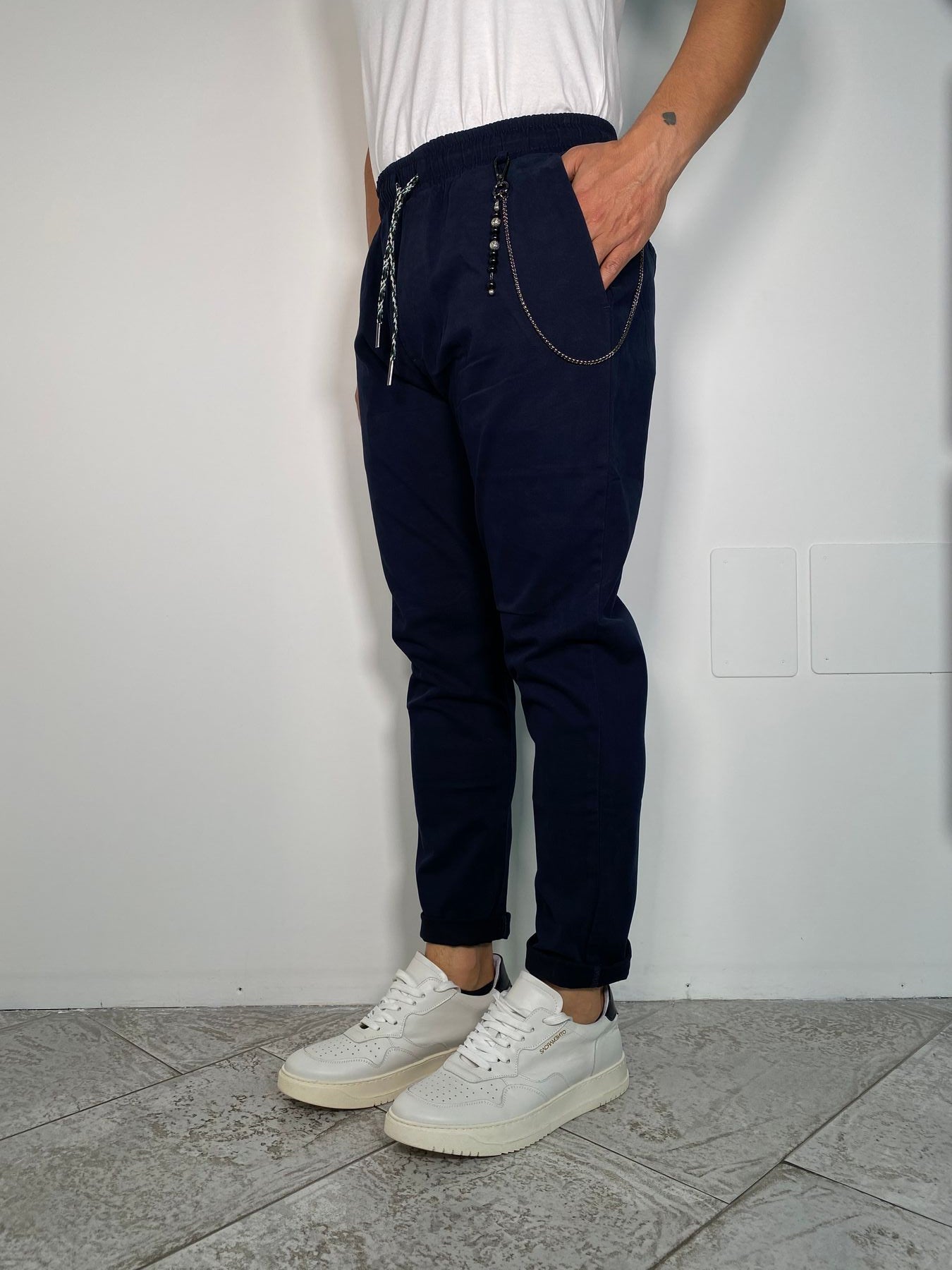 PANTALACCIO LEONARD IN CALDO COTONE ELASTICIZZATO CON ACCESSORIO CATENA REMOVIBILE - REGULAR FIT