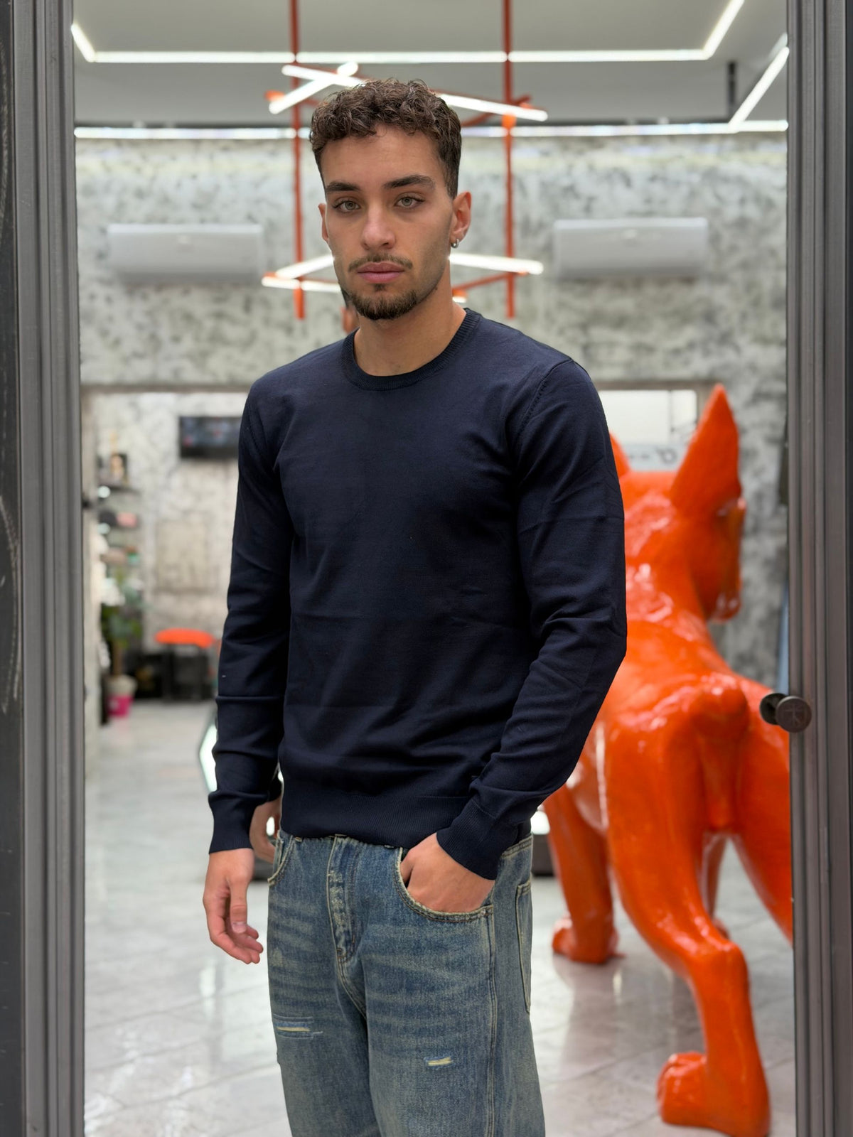 MAGLIA GIROCOLLO IN MORBIDA VISCOSA - REGULAR FIT GL35603.BLU