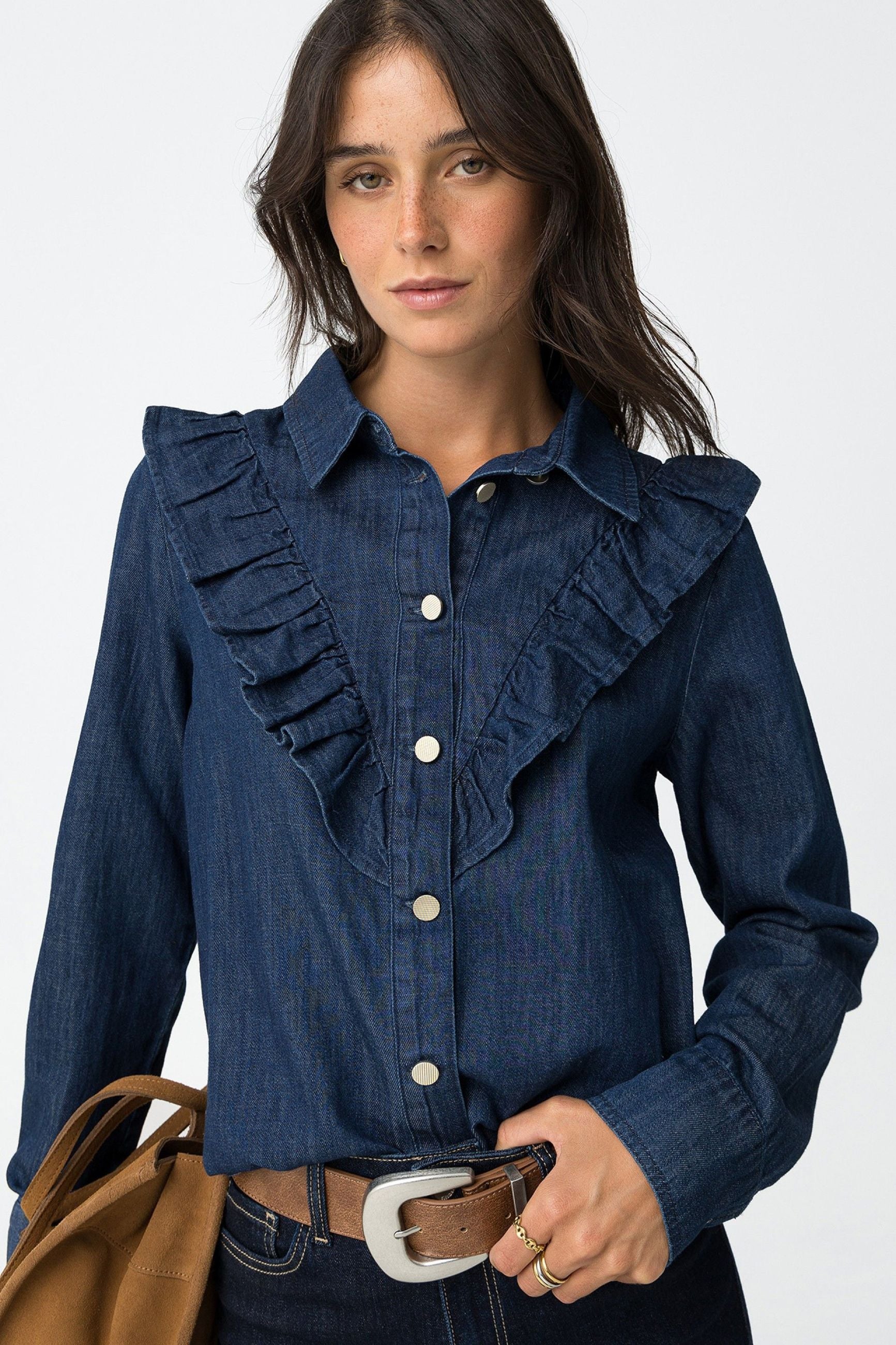 CAMICIA IN JEANS WEST CON ROUCHE E BOTTONI AUTOMATICI IN METALLO - REGULAR FIT 10062765