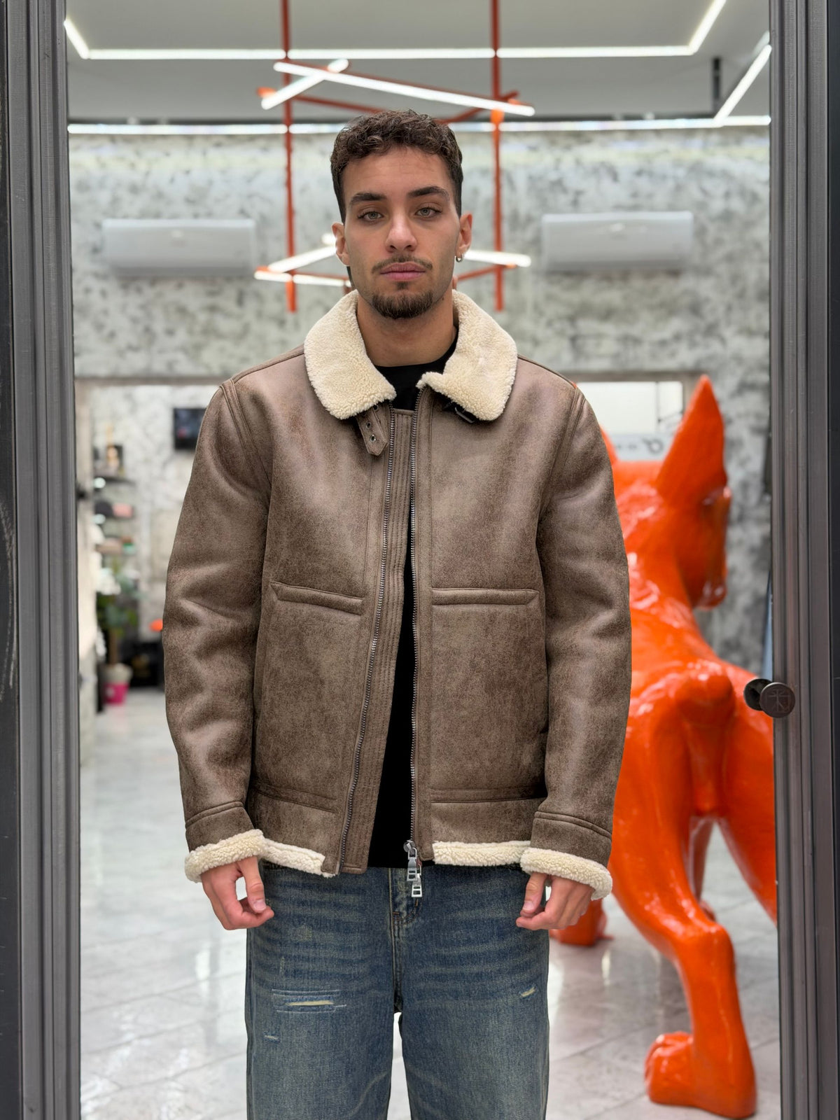 ECOMONTONE EFFETTO MARMORIZZATO CON MAXI COLLO E POLSINI IN CONTRASTO - REGULAR FIT GBI1177SS.FAN