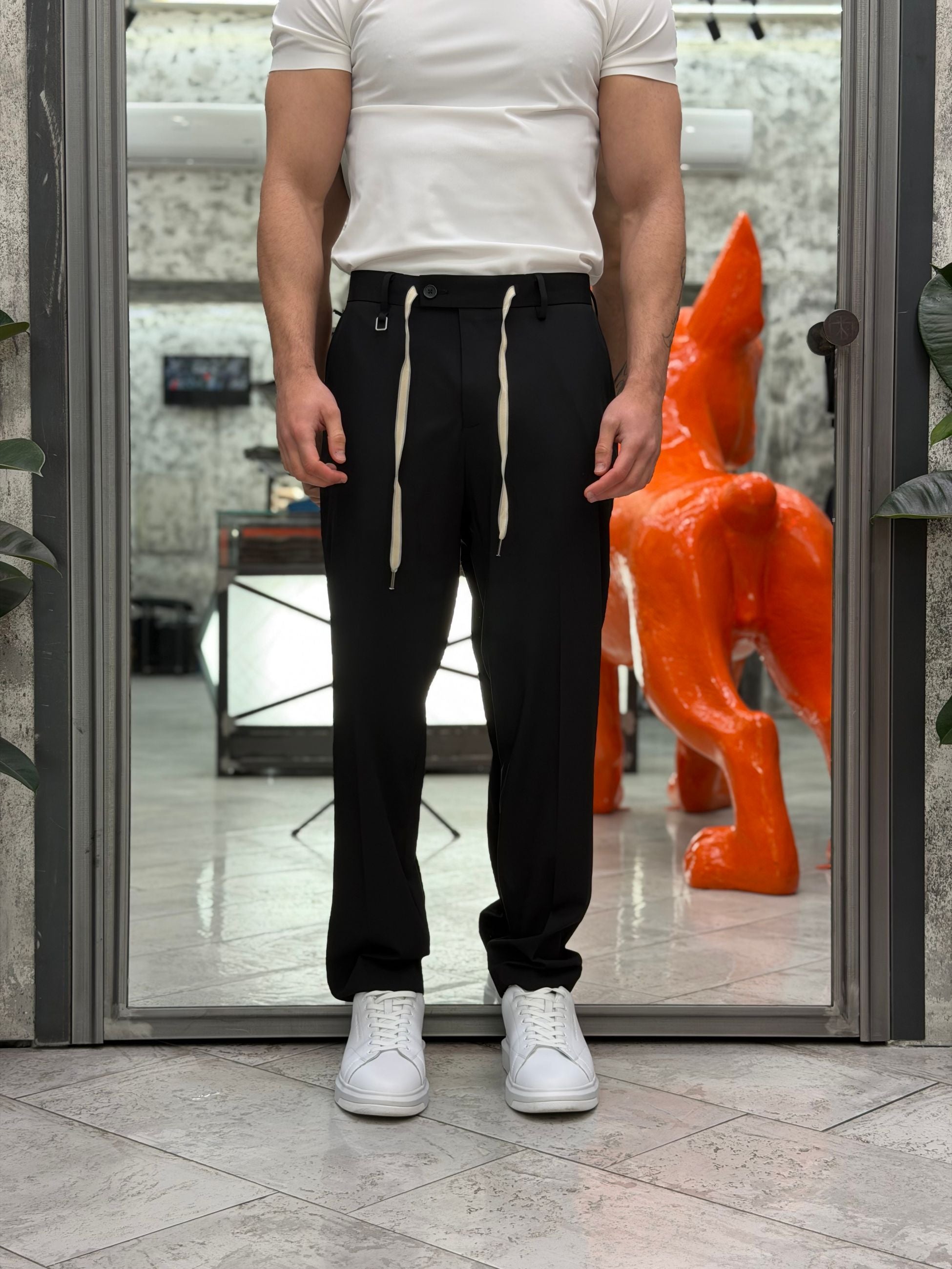 PANTALONE TASCA AMERICA CON COULISSE IN VITA IN TESSUTO ELEGANTE - REGULAR FIT PSE1506SS.NER