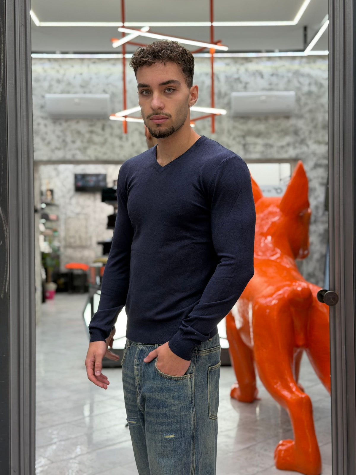 MAGLIA SCOLLO V BASIC FINEZZA 10 - REGULAR FIT 1722.BLU