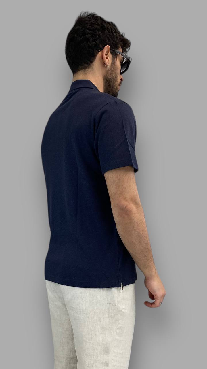 POLO IN MISTO COTONE/LINO BASIC CON BOTTONE IN PIETRA - REGULAR FIT