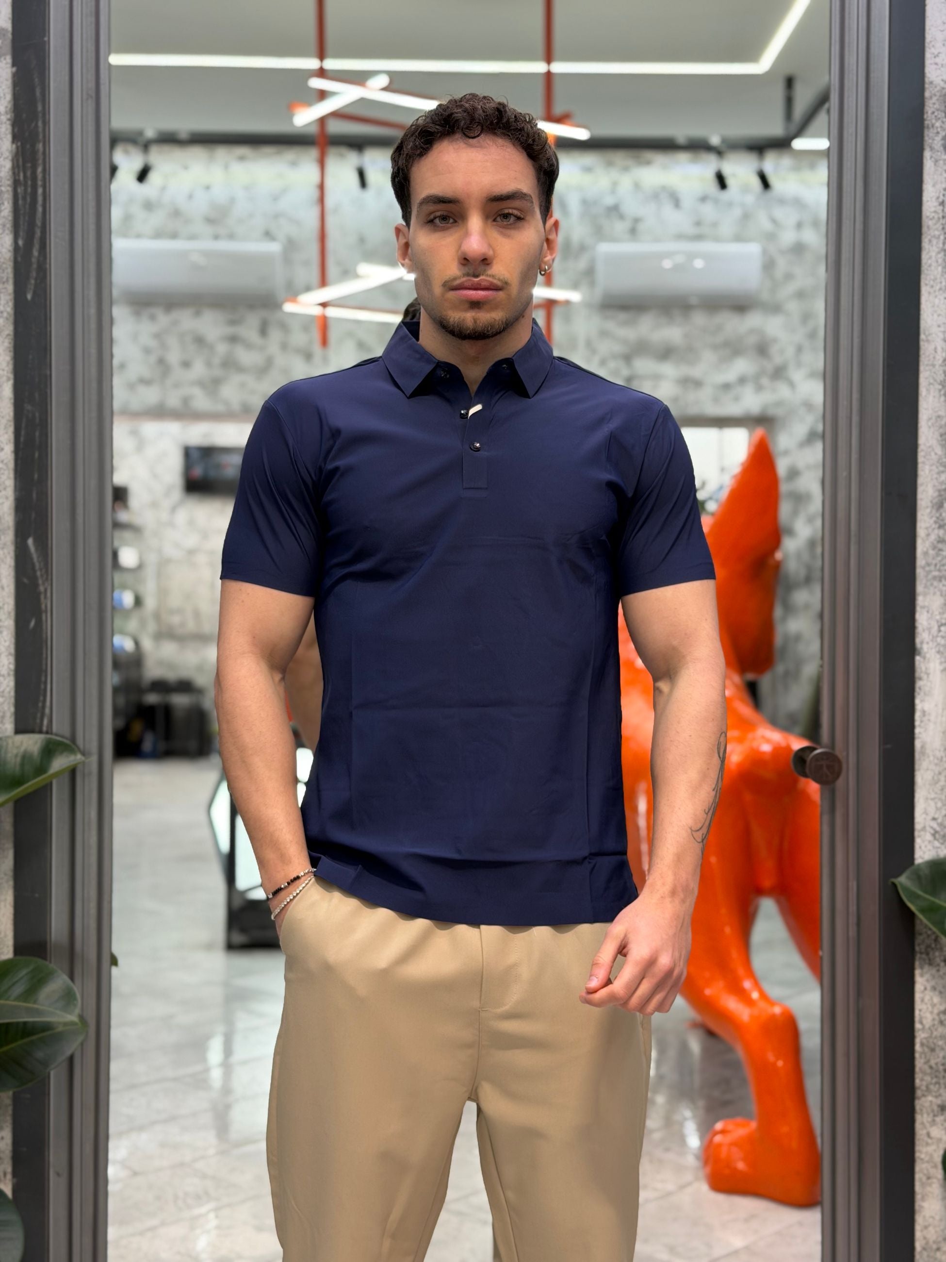 POLO BASIC IN TESSUTO TECNICO NO STIRO - SLIM FIT GL1003TB-S26.BLU