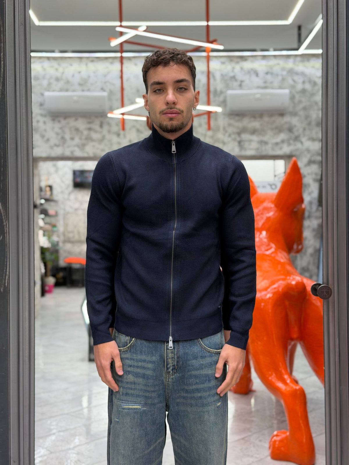MAGLIA FULL ZIP A COSTA INGLESE IN MISTO VISCOSA - REGULAR FIT GL35152GZ-F26.BLU