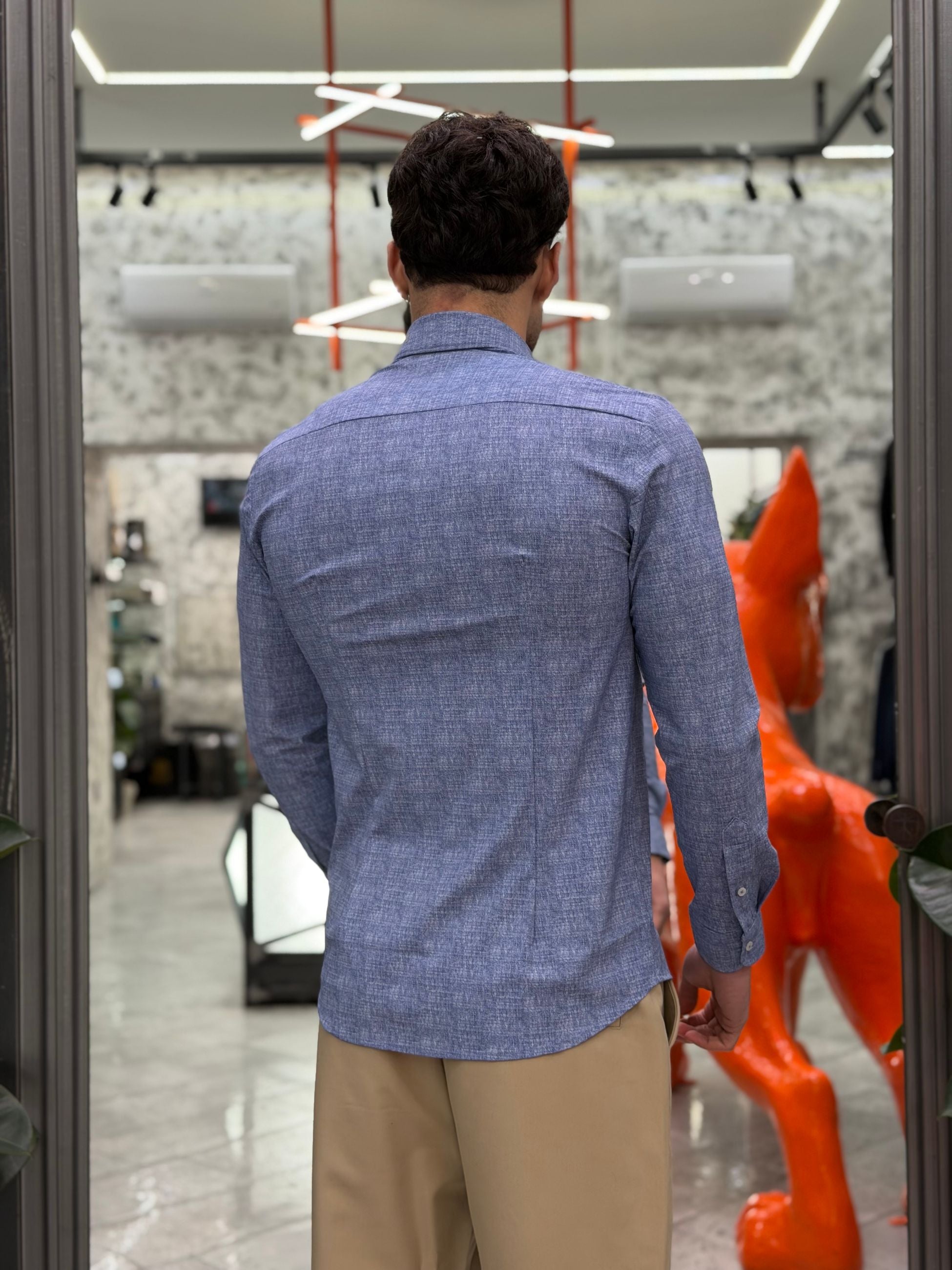 CAMICIA NO STIRO IN TESSUTO PREMIUM ELASTICIZZATO EFFETTO FIAMMATO - REGULAR FIT FIO4016.BLU
