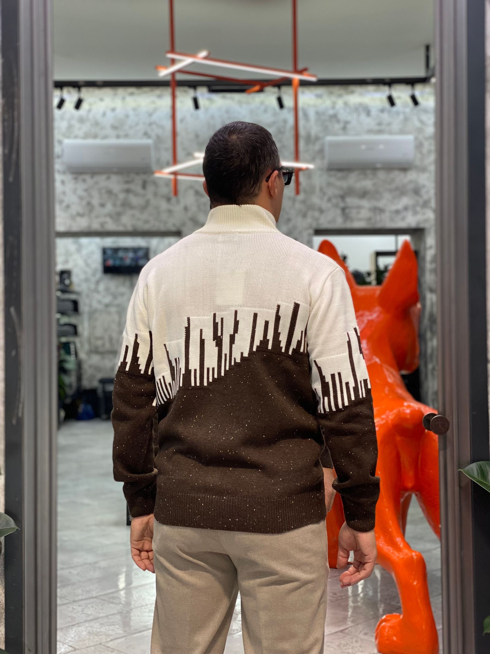 CARDIGAN CON ZIP IN MISTO LANA CON TRAMA - REGULAR FIT M3171SS.MOR