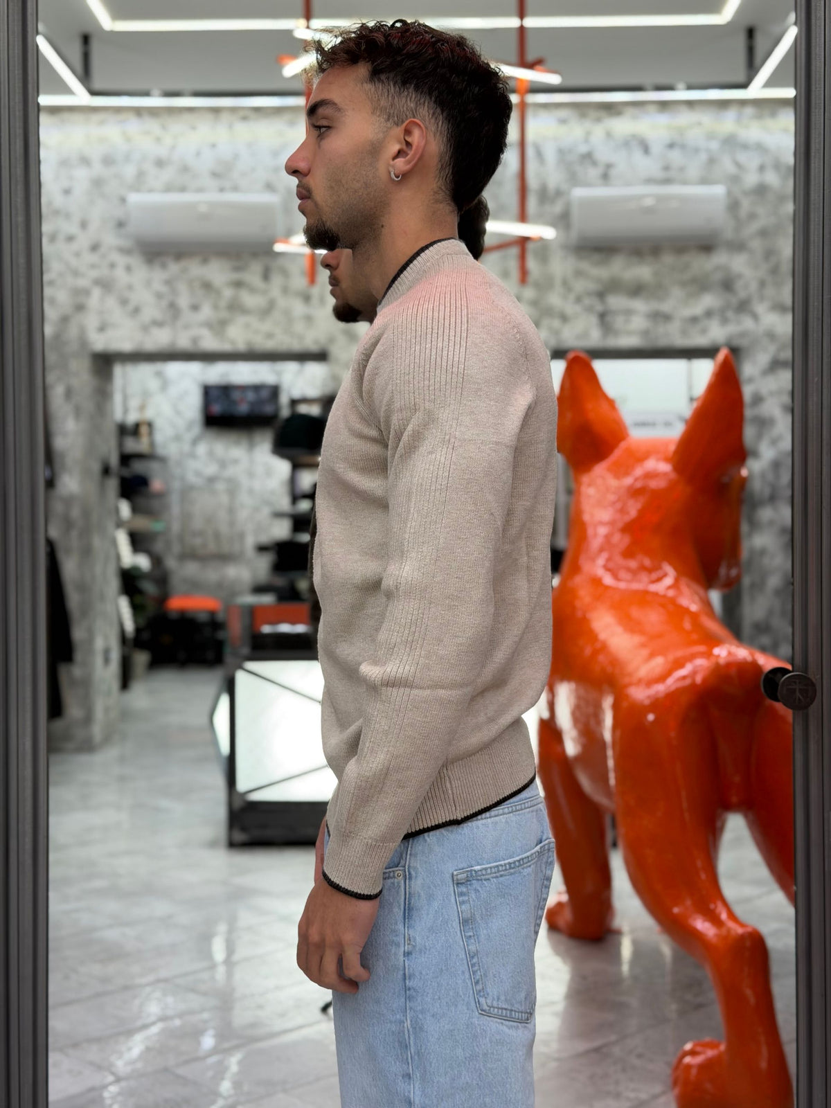 MAGLIA GIROCOLLO IN MORBIDA VISCOSA CON PROFILI IN CONTRASTO - REGULAR FIT MI3364SS.BEI