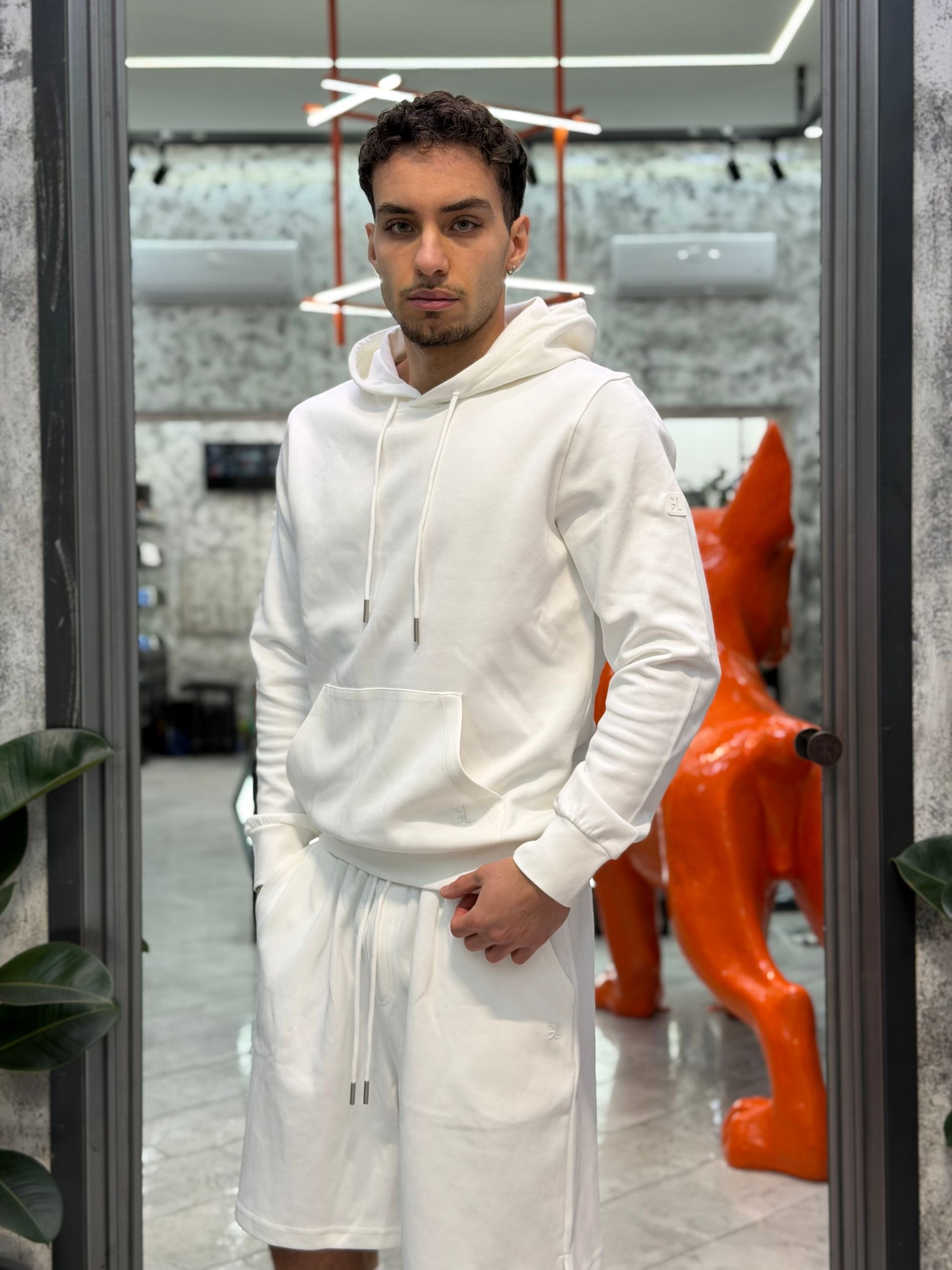 FELPA BASIC IN COTONE GARZATO CON CAPPUCCIO E TASCA A MARSUPIO - REGULAR FIT GL2125F-S26.BIA