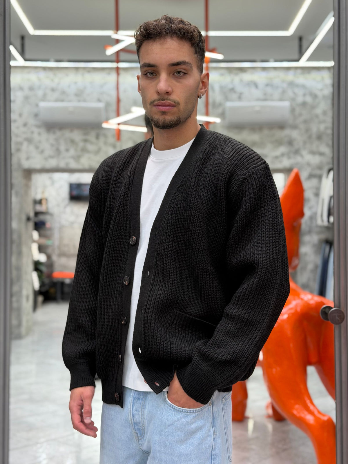CARDIGAN IN MISTO LANA FINEZZA 10 COSTA INGLESE CON TASCHE A TOPPA - REGULAR FIT MK2900051.NER