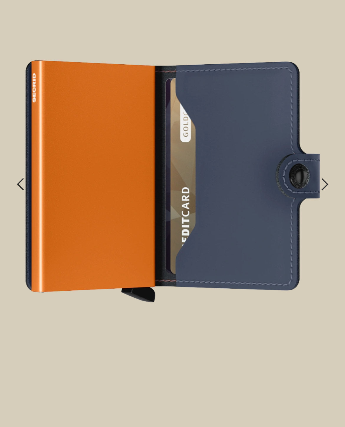 MINIWALLET PORTA CARTE E BANCONOTE IN MORBIDA PELLE OPACA CON CUCITURE IN CONTRASTO MM-NIGHTBLUE&ORANGE