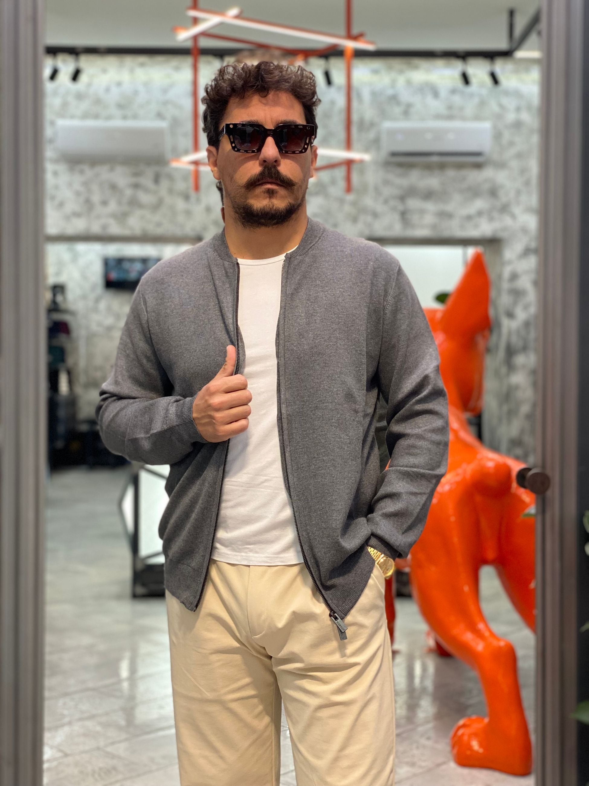 BOMBER FULL ZIP FINEZZA 12 IN MORBIDA VISCOSA PUNTO STOFFA - SLIM FIT MK9900133.GRI