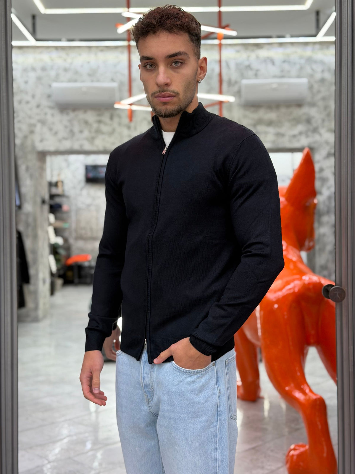 MAGLIA APERTA FULL ZIP BASIC IN MORBIDA VISCOSA - REGULAR FIT MI3370SS.BLU