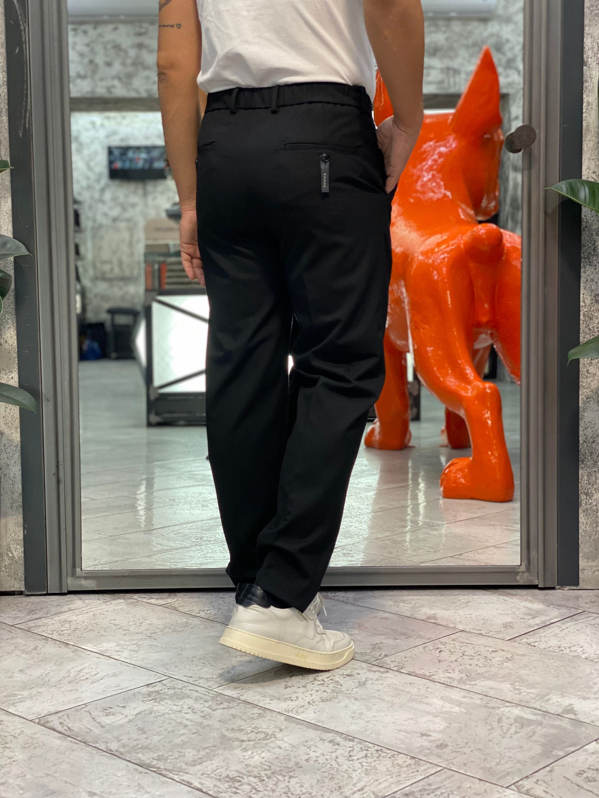 PANTALONE DA COMPLETO IN TESSUTO  ELASTICIZZATO CON PINCE E COULISSE IN VITA - REGULAR FIT PSI1450SS.NER