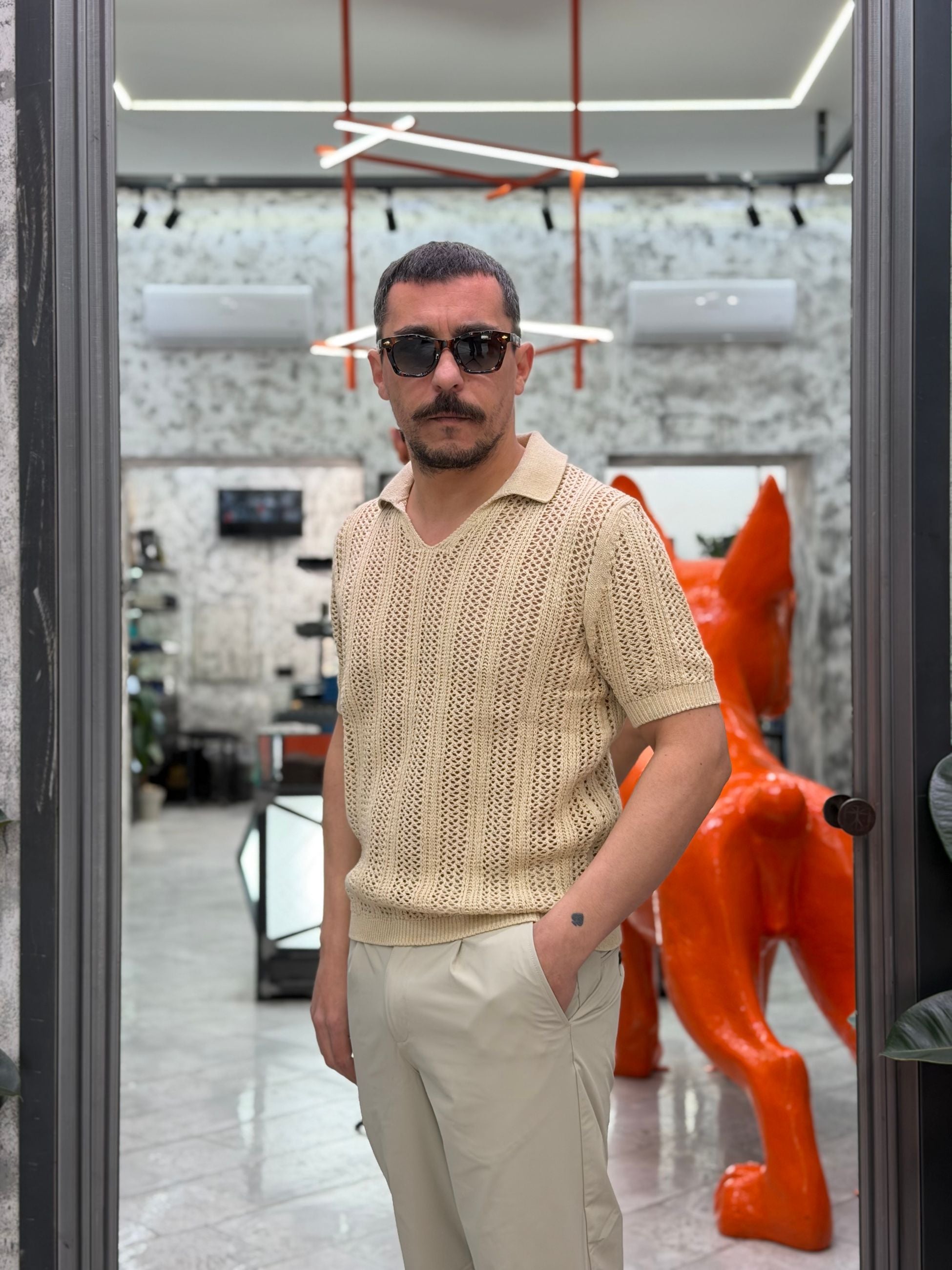 POLO DERBY MANICA CORTA IN MAGLIA LAVORATA - REGULAR FIT ME3252SS.BEI