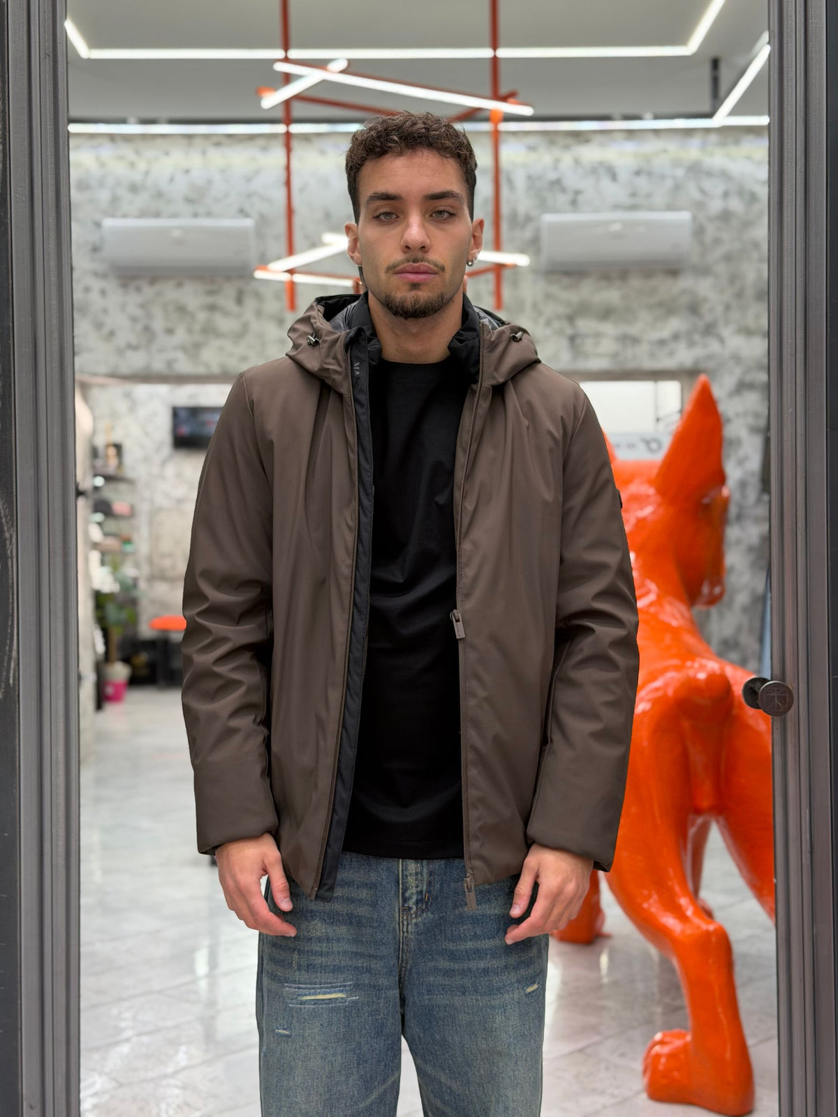PARKA CORTO CON CAPPUCCIO IN TESSUTO TECNICO WATERPROOF & WINDPROOF - REGULAR FIT MK24006.MOR