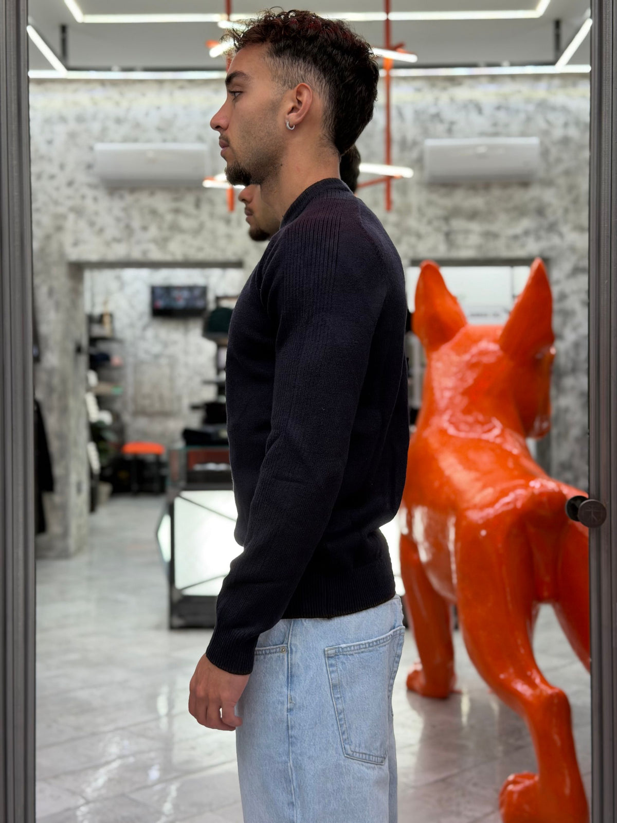 MAGLIA GIROCOLLO IN MORBIDA VISCOSA CON PROFILI IN CONTRASTO - REGULAR FIT MI3364SS.BLU