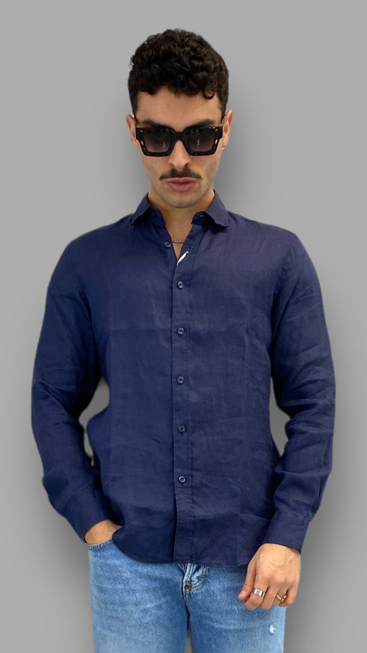 CAMICIA IN 100% LINO CON COLLO ALL'ITALIANA - REGULAR FIT