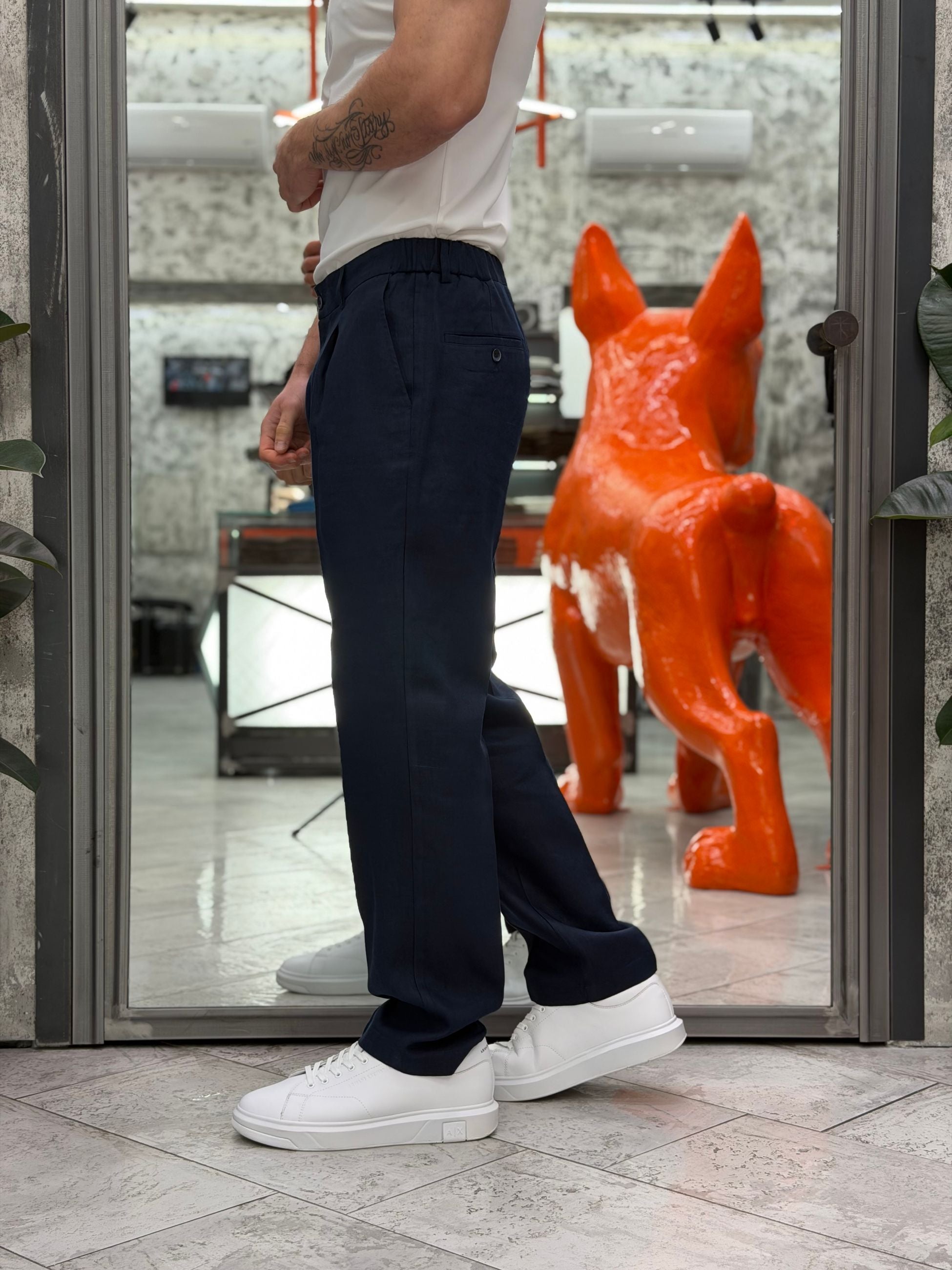 PANTALONE IN 100% LINO TASCA AMERICA CON COULISSE IN VITA - REGULAR FIT PSE1502SS.BLU