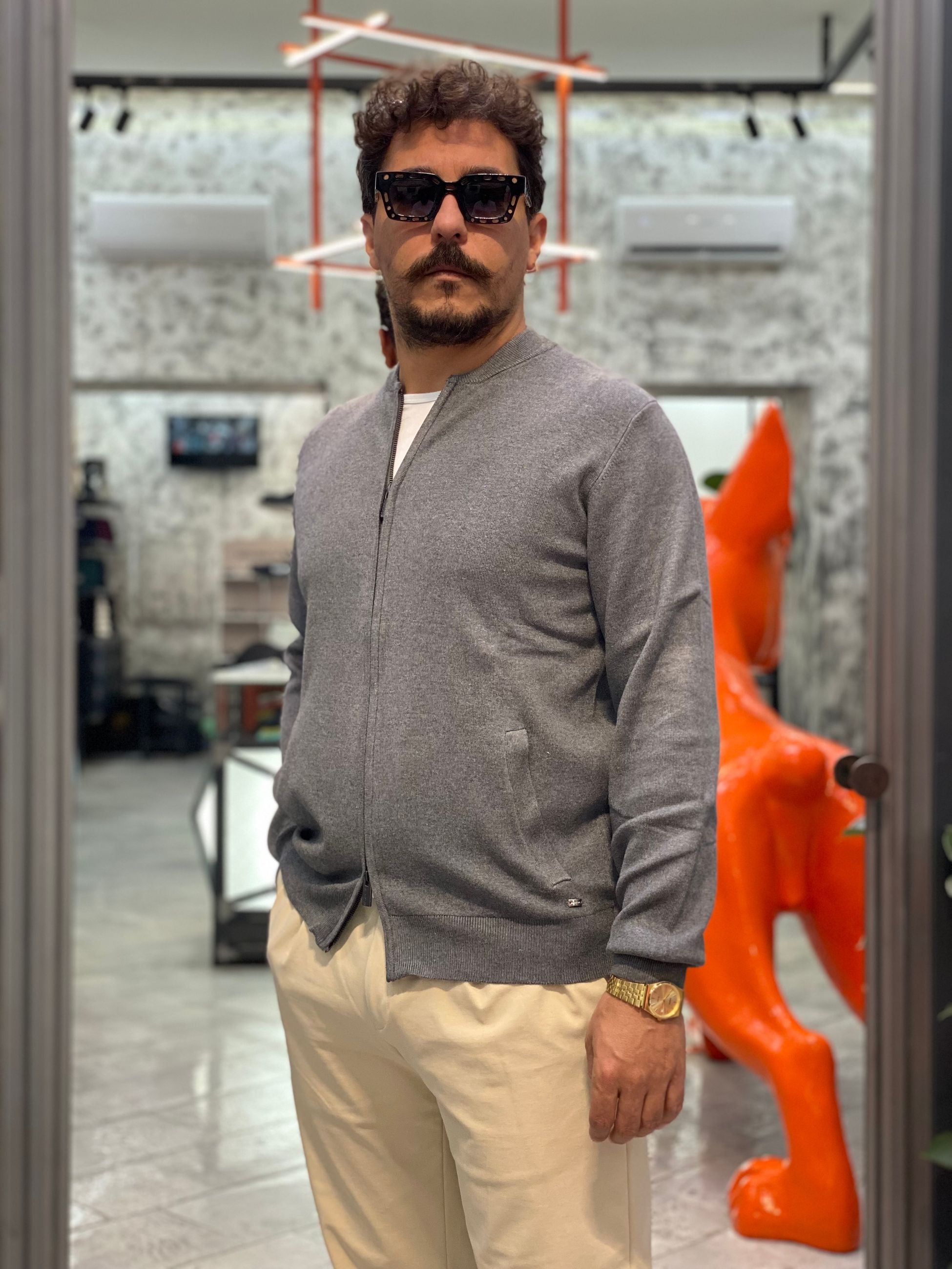 BOMBER FULL ZIP FINEZZA 12 IN MORBIDA VISCOSA PUNTO STOFFA - SLIM FIT MK9900133.GRI