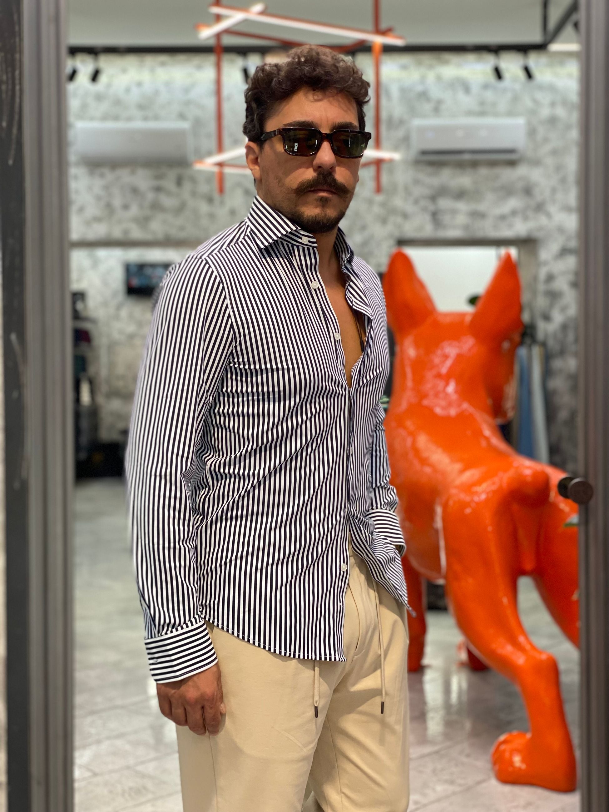 CAMICIA NO STIRO CON COLLO FRANCESE E RIGA LARGA - SLIM FIT MK9930024.BLU