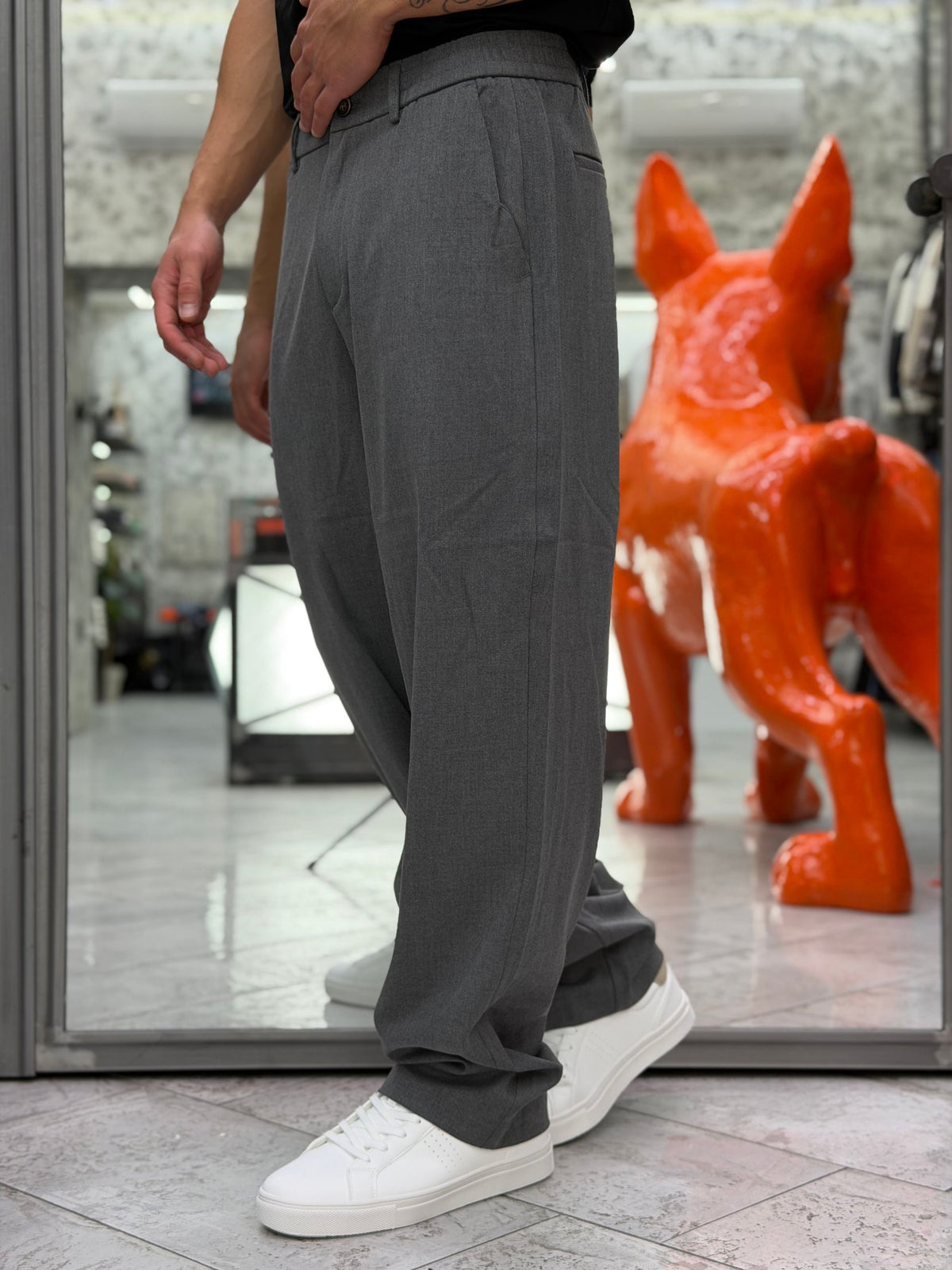 PANTALONE FONDO AMPIO TASCA AMERICA CON ELASTICO IN VITA - RELAXED FIT GL604PA.GRI