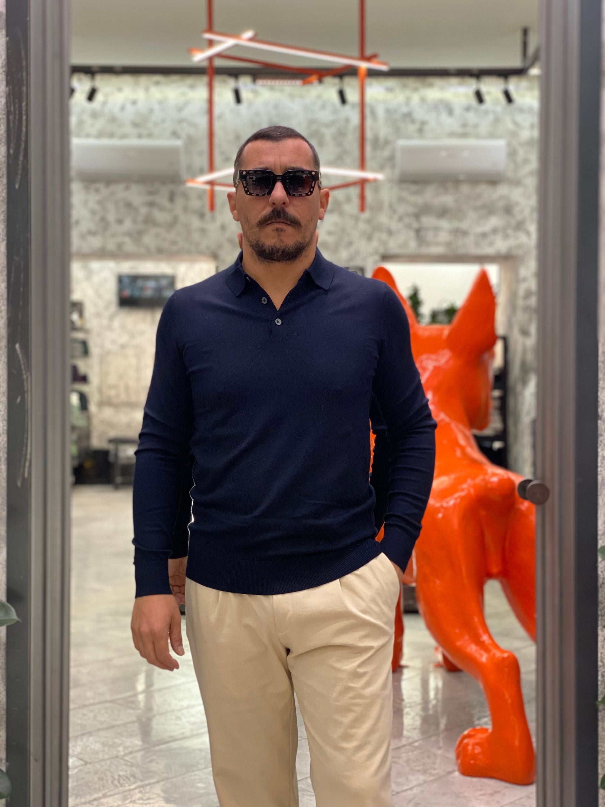 POLO MANICA LUNGA FINEZZA 12 IN MORBIDA VISCOSA - SLIM FIT MK9900004.BLU