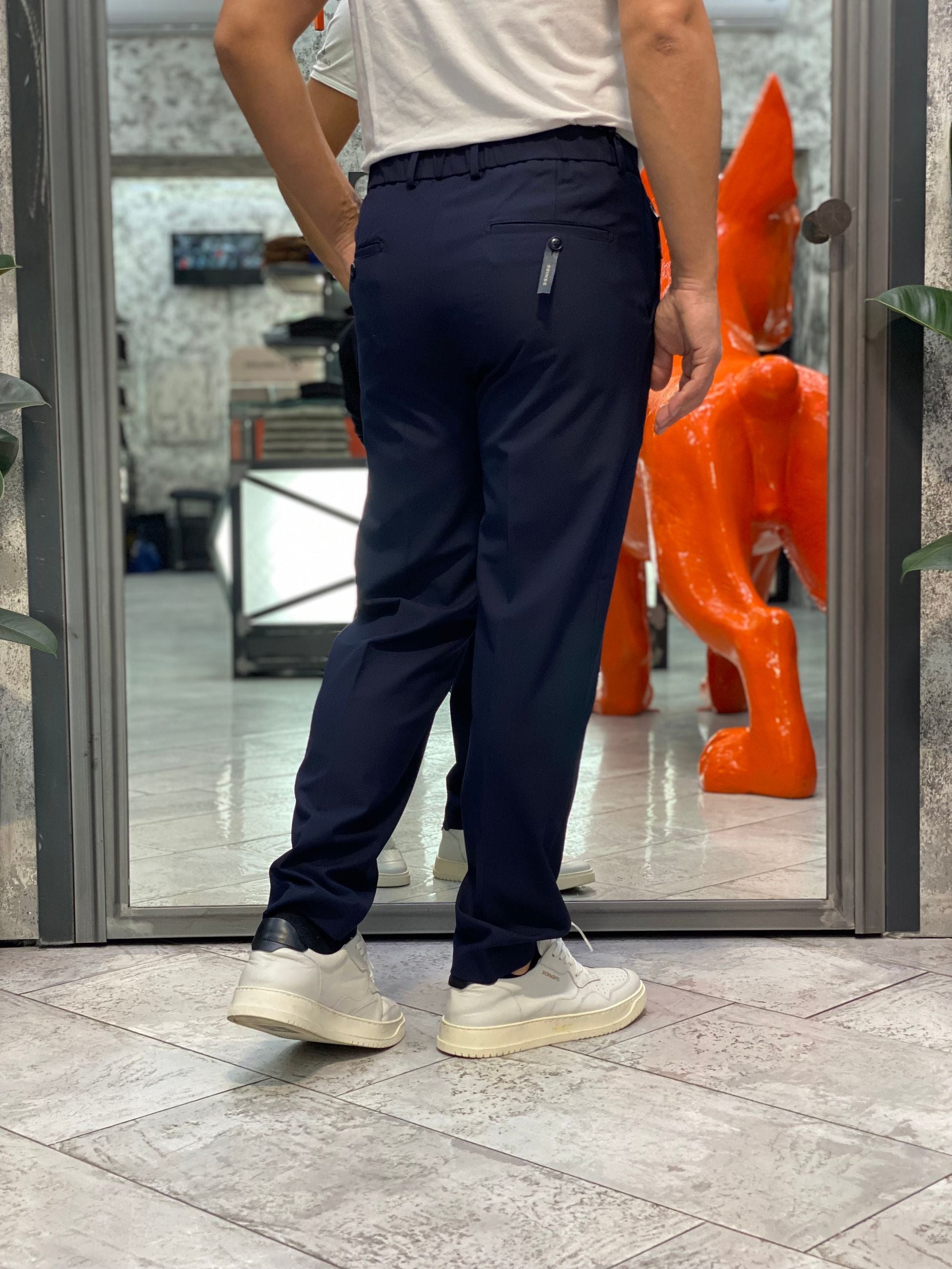 PANTALONE IN TESSUTO  ELASTICIZZATO CON PINCE E COULISSE IN VITA - REGULAR FIT PSI1450SS.NER