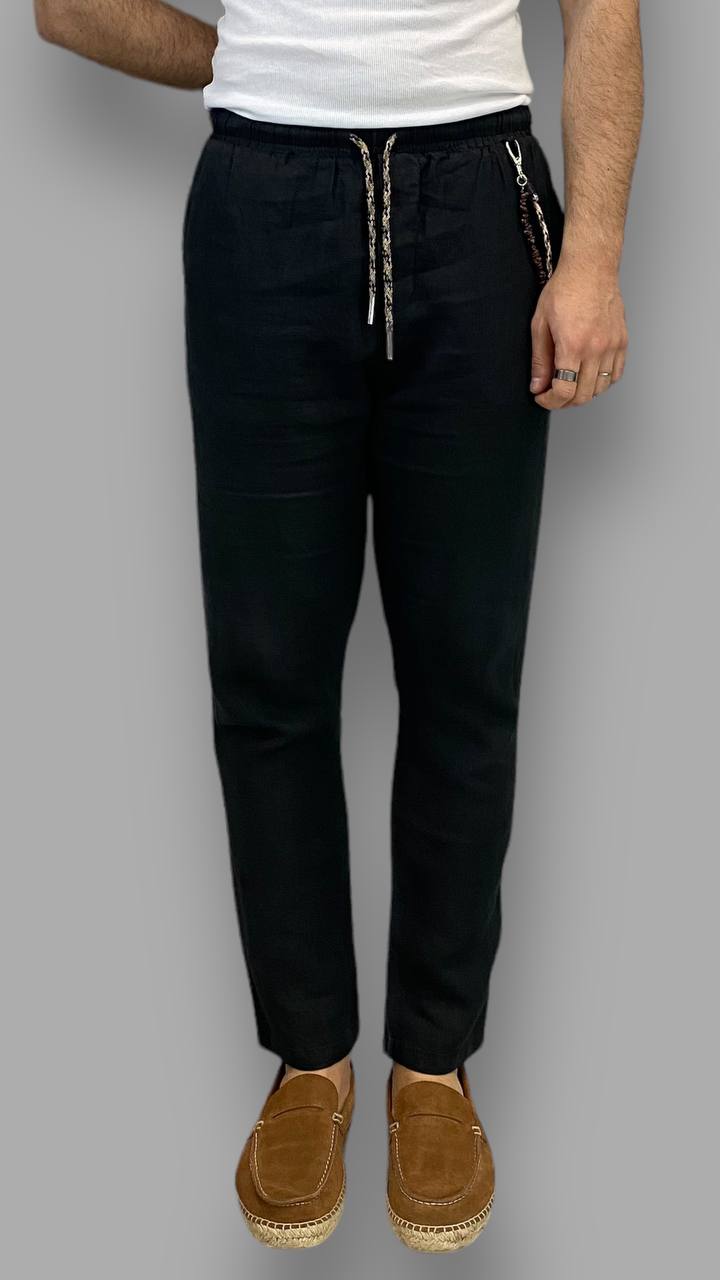 PANTALACCIO IN 100% LINO CON ACCESSORIO CATENA REMOVIBILE - RELAXED FIT