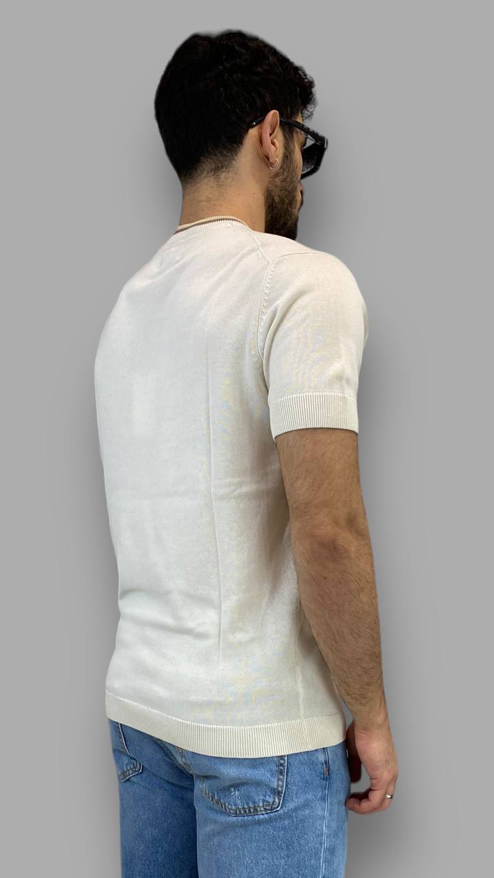 T-SHIRT BASIC IN FILO CON PROFILO AL COLLO IN CONTRASTO - POLSINI E VITA ELASTICIZZATI - SLIM FIT